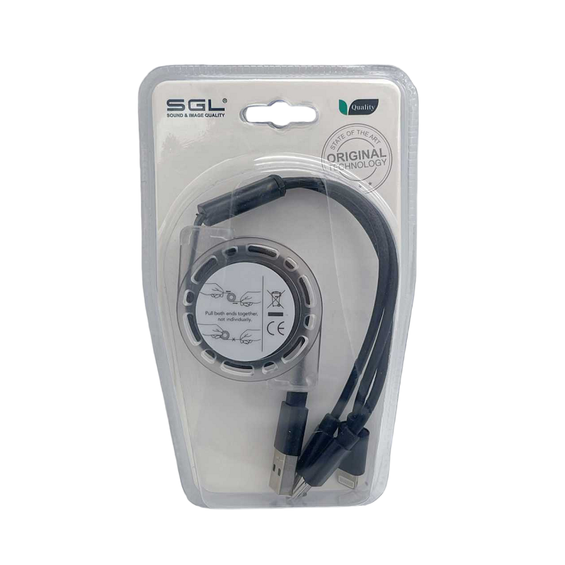 Charging &amp; data cable foldable - 3in1 - E3 - 1.2m - 099408