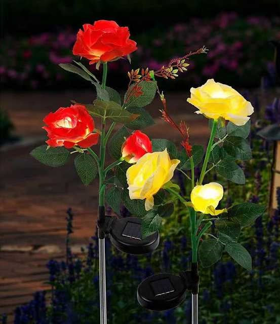 Φωτιζόμενα διακοσμητικά λουλούδια LED με ηλιακό πάνελ - 2pcs - 150333 - Red
