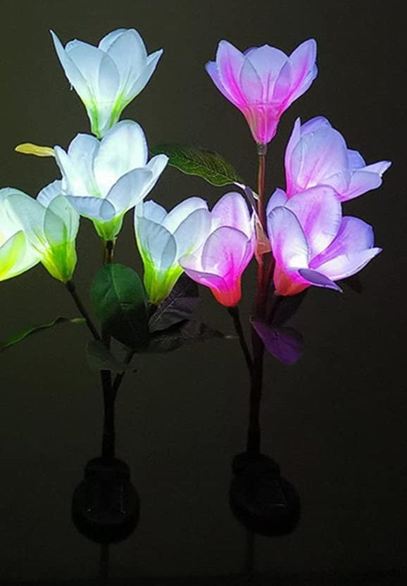 Illuminated decorative LED flowers with solar panel - 2pcs - 150357 - White