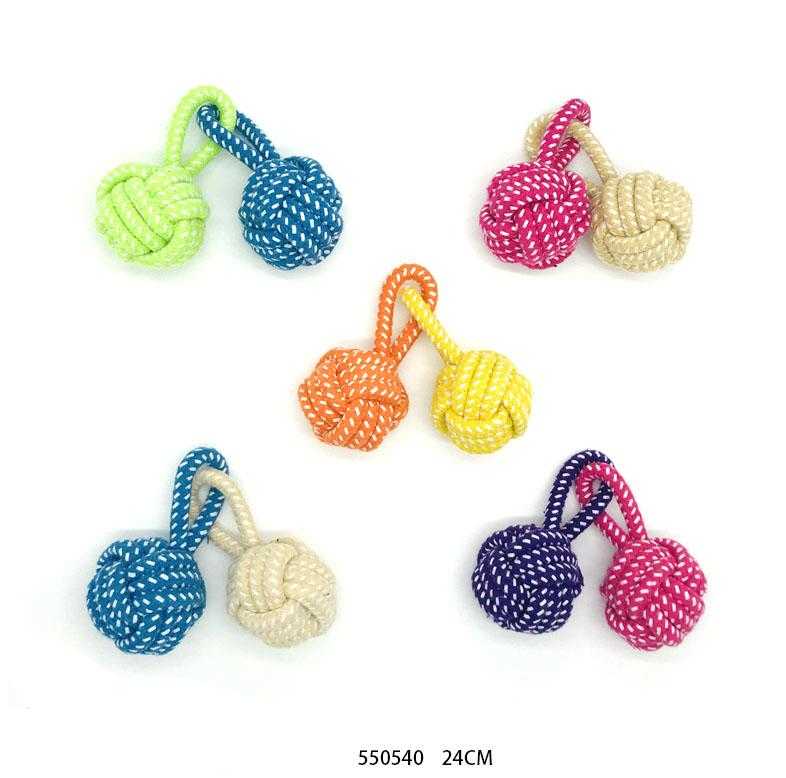 Rope dog toy with balls - 24cm - 550540