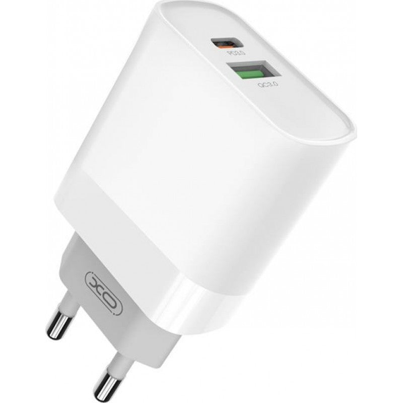 XO Quick Charge Charger L64 - 18W EU QC3.0+PD with USB &amp; Type C Ports - White