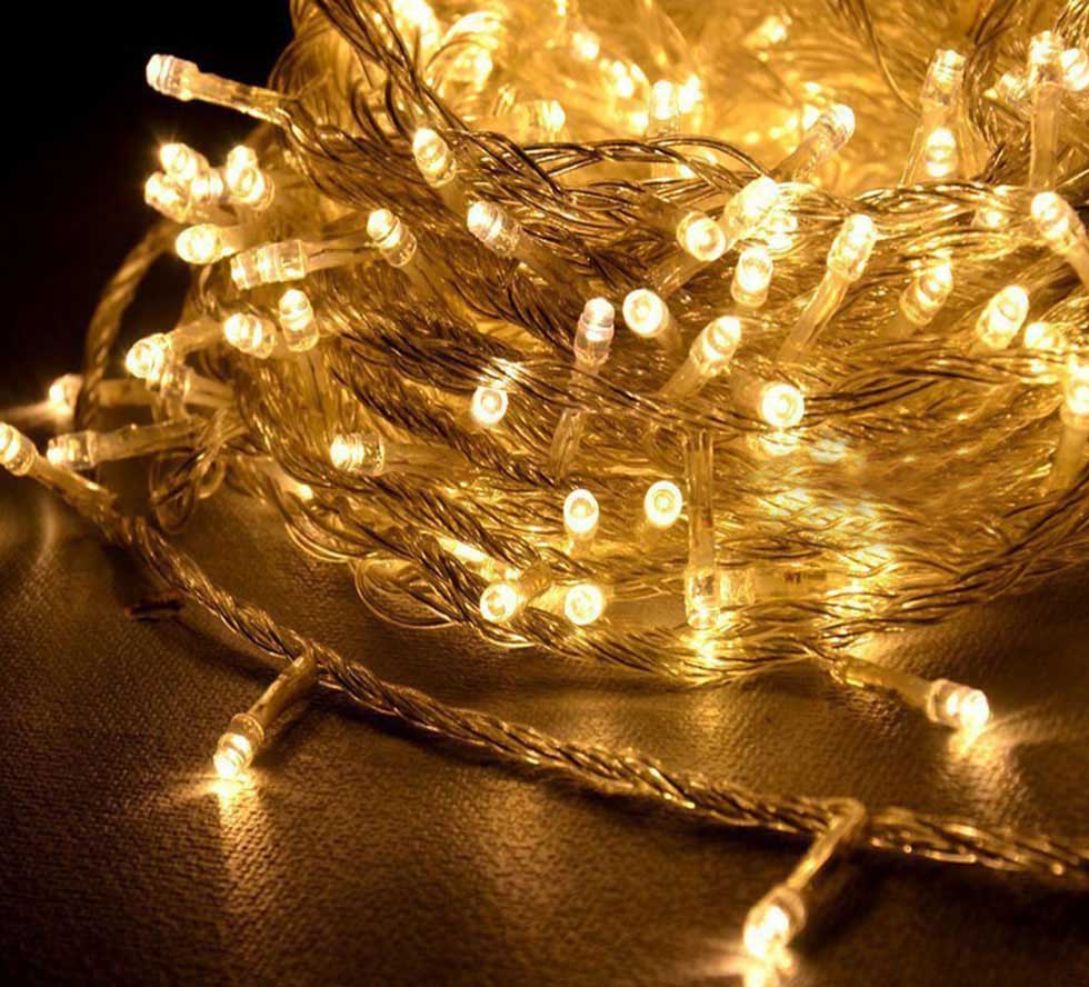 Χριστουγεννιάτικα Λαμπάκια με 200 led Θερμό Λευκό με διάφανο καλώδιο και προγράμματα - Επεκτεινόμενα - OEM