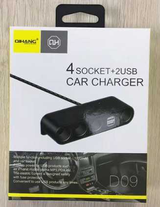 Car cigarette lighter charging socket with 4 outlets - 2 USB ports - D09 - 428090 