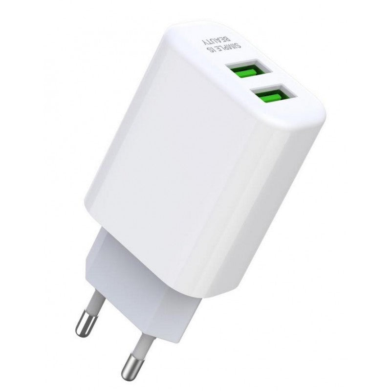 XO Travel Charger with 2 USB-A Ports 2.4A (L85C) 12W - White 