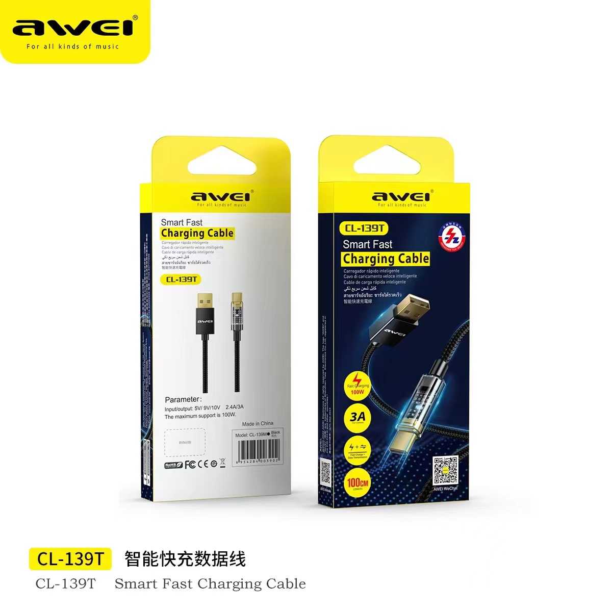 Charging &amp; data cable - TypeC - CL-139T - AWEI - 887684