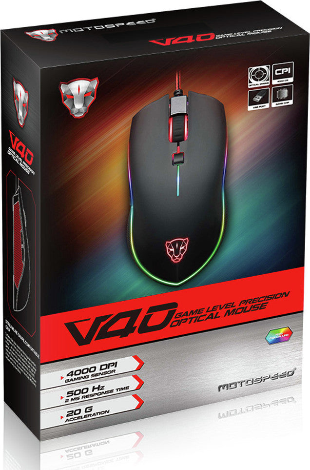 Ποντίκι Gaming Motospeed V40 Ενσύρματο με 6 Πλήκτρα και Φωτισμό RGB - Μαύρο