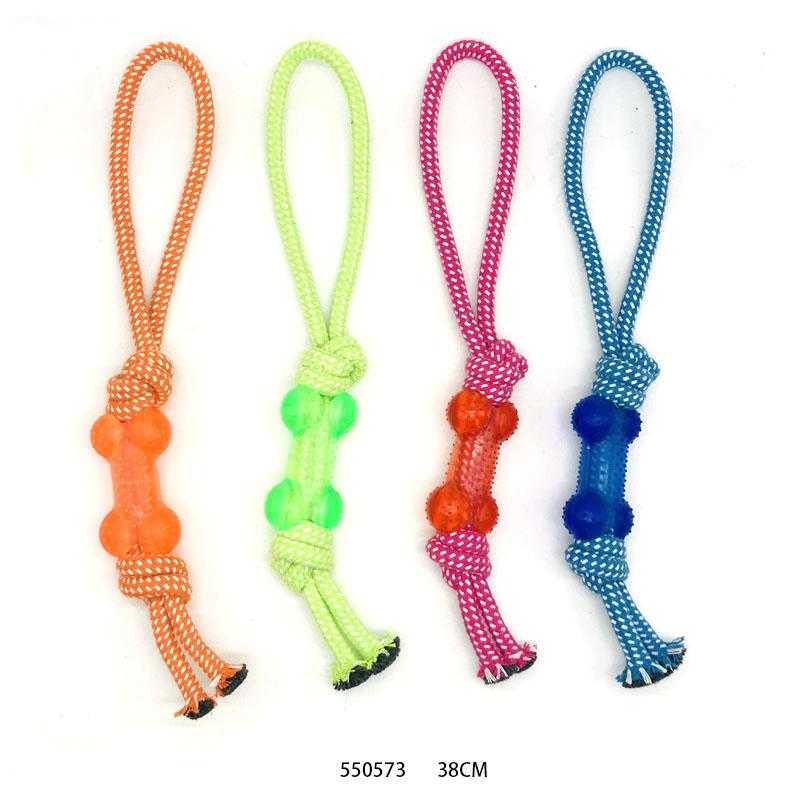 Rope dog toy with chew bone - 38cm - 550573