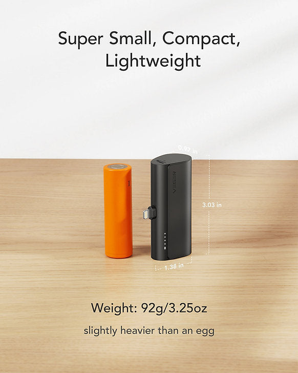 VEGER Power Bank Mini 5000mAh V0556P με βύσμα Lightning για Apple Συσκευές - Μαύρο
