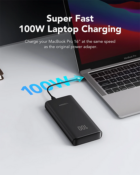 VEGER Power Bank T100 20000mAh 100W with USB-A Port and USB-C Port Power Delivery / Quick Charge 3.0 - Black