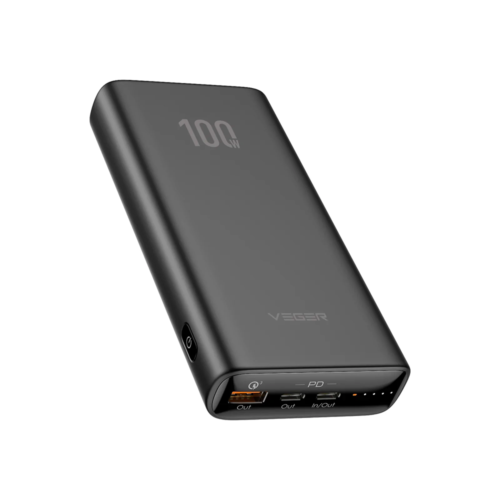 VEGER Power Bank T100 20000mAh 100W with USB-A Port and USB-C Port Power Delivery / Quick Charge 3.0 - Black