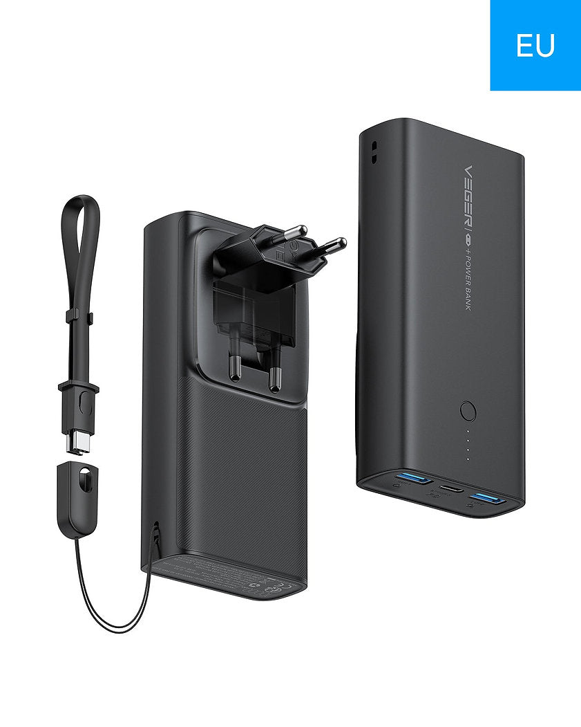 VEGER Power Bank ACE100 10000mAh 20W with 2 USB-A Ports and USB-C Port Power Delivery / Quick Charge 3.0 Black