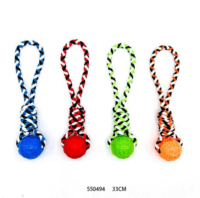Fabric dog toy rope with TPR ball - 33cm - 550494