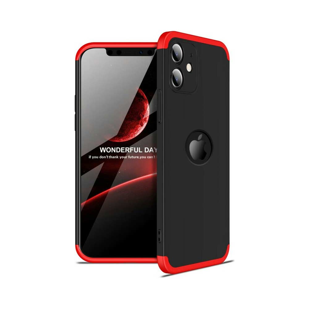 iPhone 12 Case - GKK 360 Full Cover - Black / Red (+Free Screen Glass)