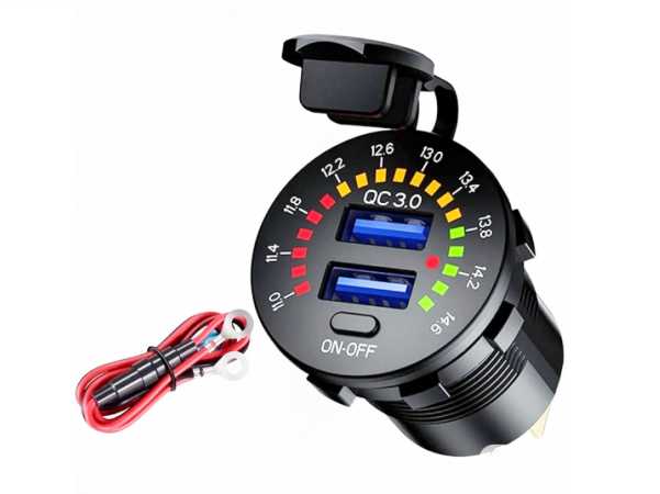 Fixed vehicle USB charging port with voltmeter - Quick Charger - 1540405/06 - 150793