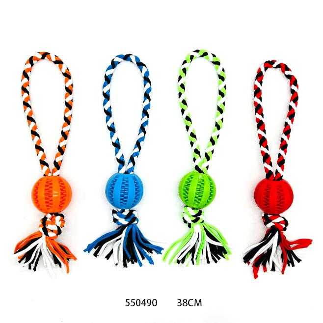 Fabric rope dog toy with ball - 38cm - 550490