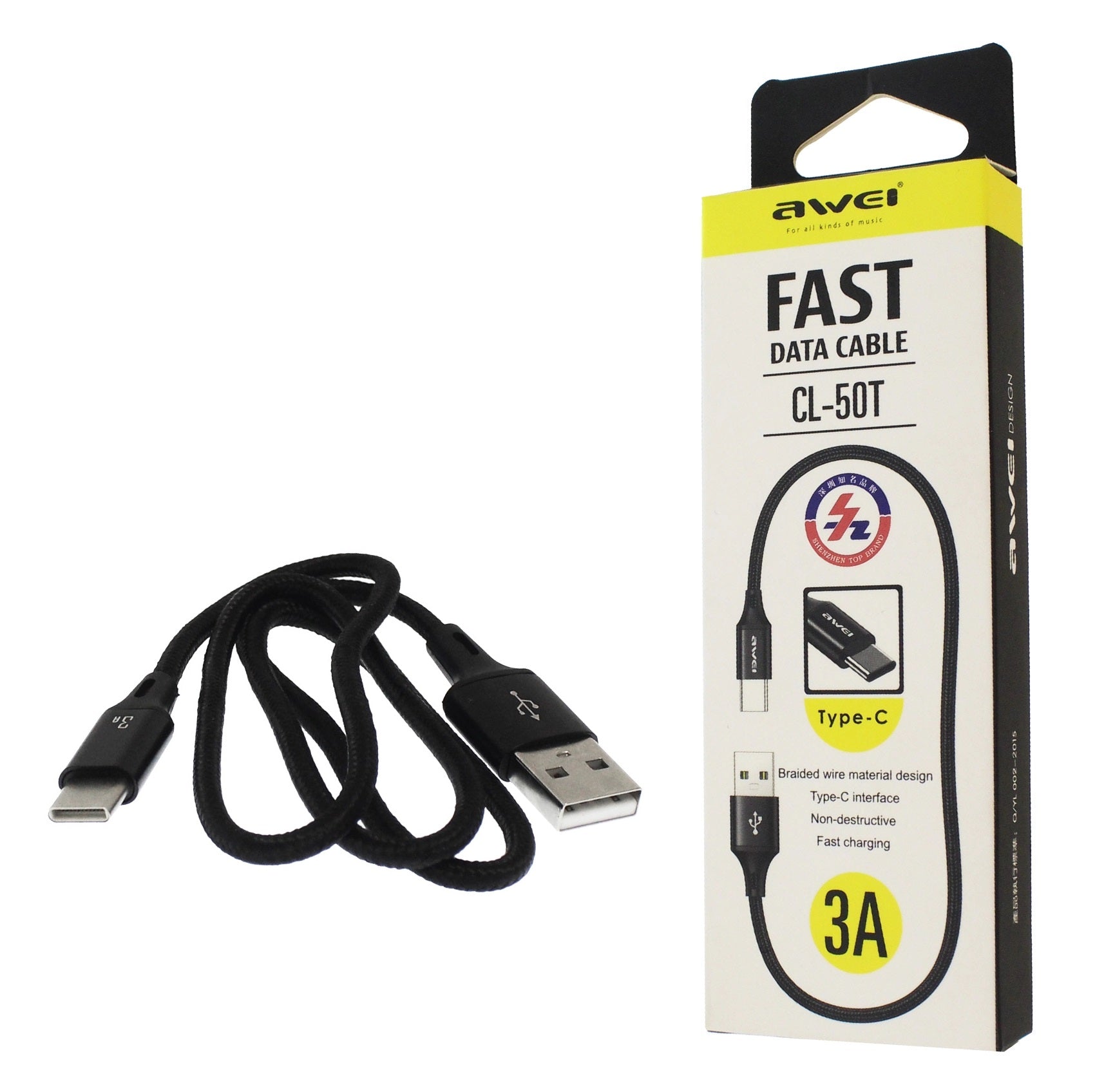 Charging &amp; data cable - Type-C - CL-50T - Fast Charge - 3A - AWEI - 887998