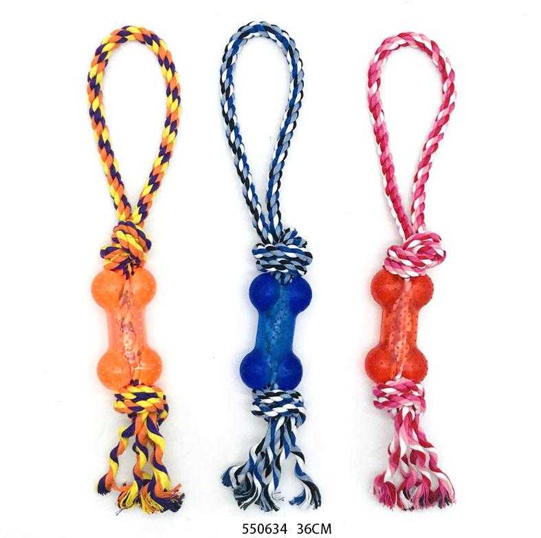 Rope dog toy with chew bone - 36cm - 550634