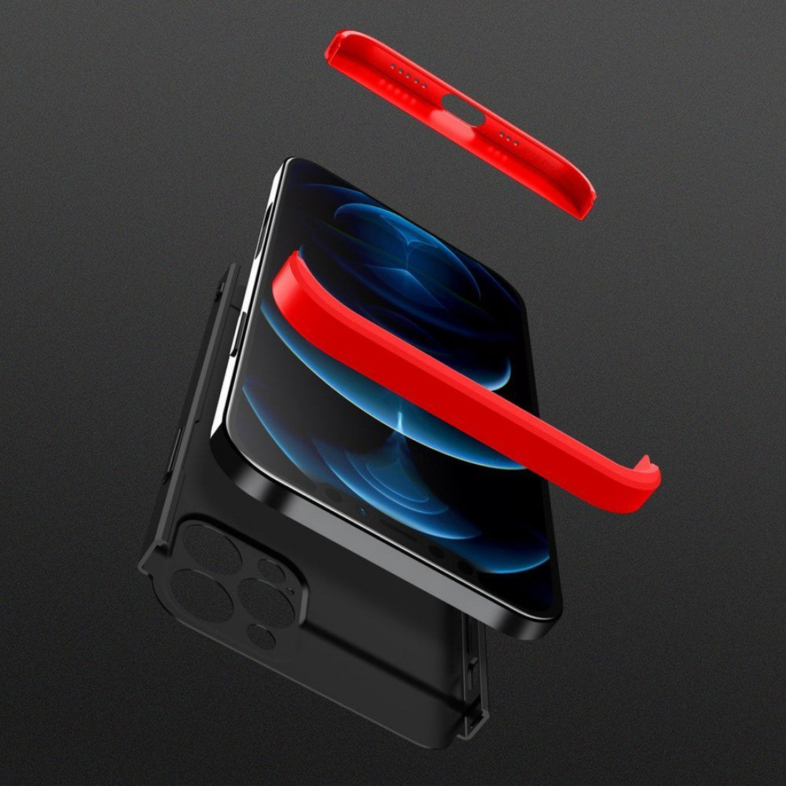 iPhone 12 Pro Case - GKK 360 Full Cover - Black / Red (+Free Screen Glass)