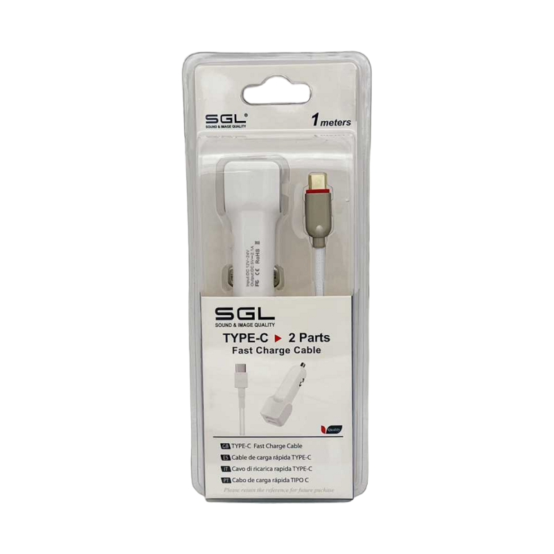 Car lighter charger with 2 USB ports - TypeC - FA1-V2 - 1m - 099637