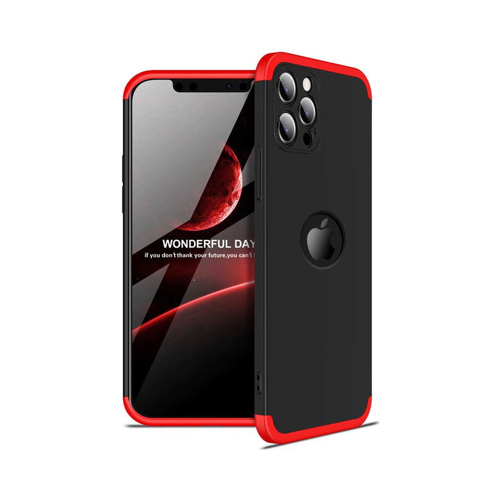 iPhone 12 Pro Max Case - GKK 360 Full Cover - Black / Red (+Free Screen Glass)