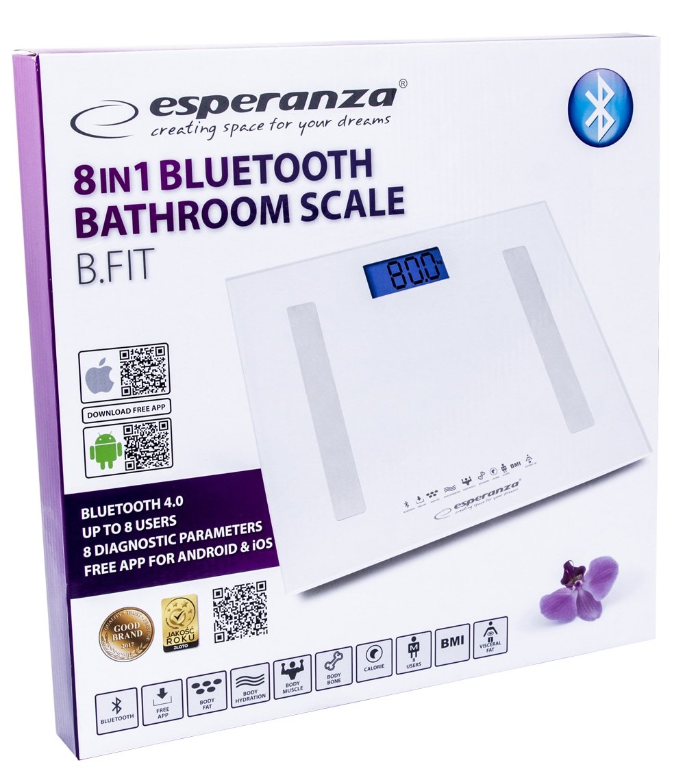 Ψηφιακή Ζυγαριά Σώματος Γυάλινη 8 σε 1 Bluetooth - Esperanza B.Fit - Λευκό - iThinksmart.gr
