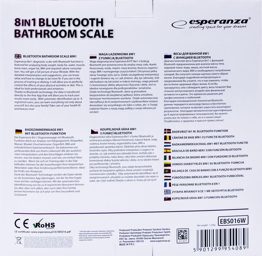 Ψηφιακή Ζυγαριά Σώματος Γυάλινη 8 σε 1 Bluetooth - Esperanza B.Fit - Λευκό - iThinksmart.gr