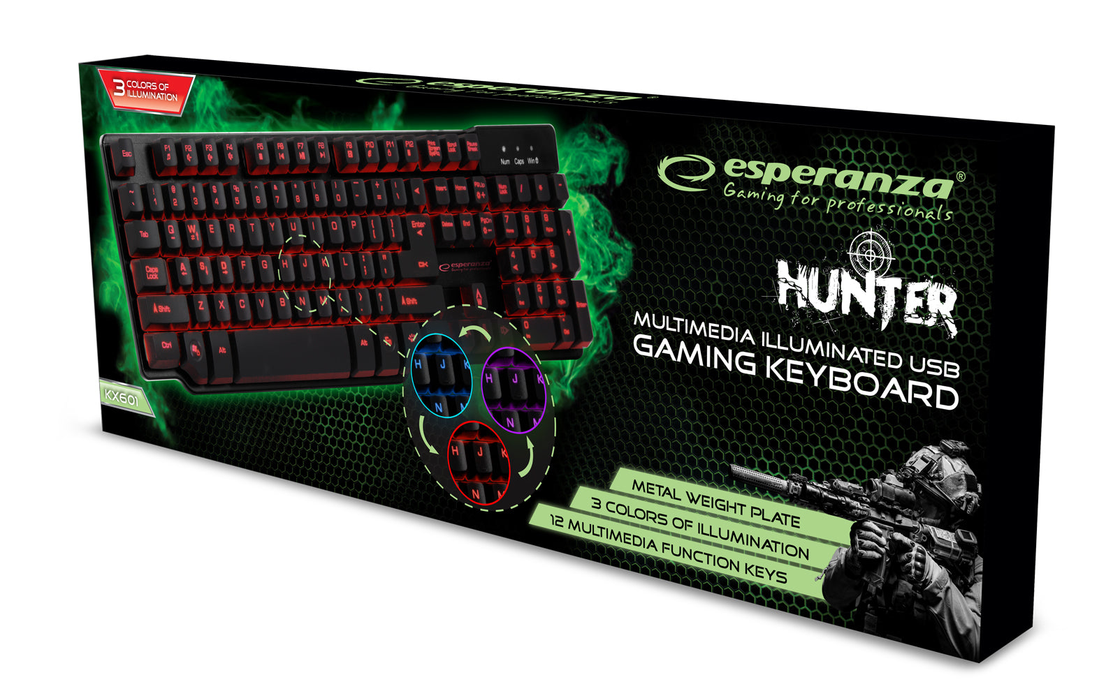 Πληκτρολόγιο Gaming Ενσύρματο Φωτιζόμενο RGB - Esperanza Hunter - Μαύρο