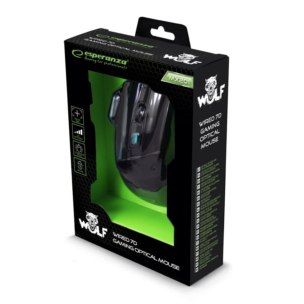 Ποντίκι Gaming Esperanza Wolf Ενσύρματο με Φωτισμό και 7 Πλήκτρα - Μαύρο / Μπλε - iThinksmart.gr