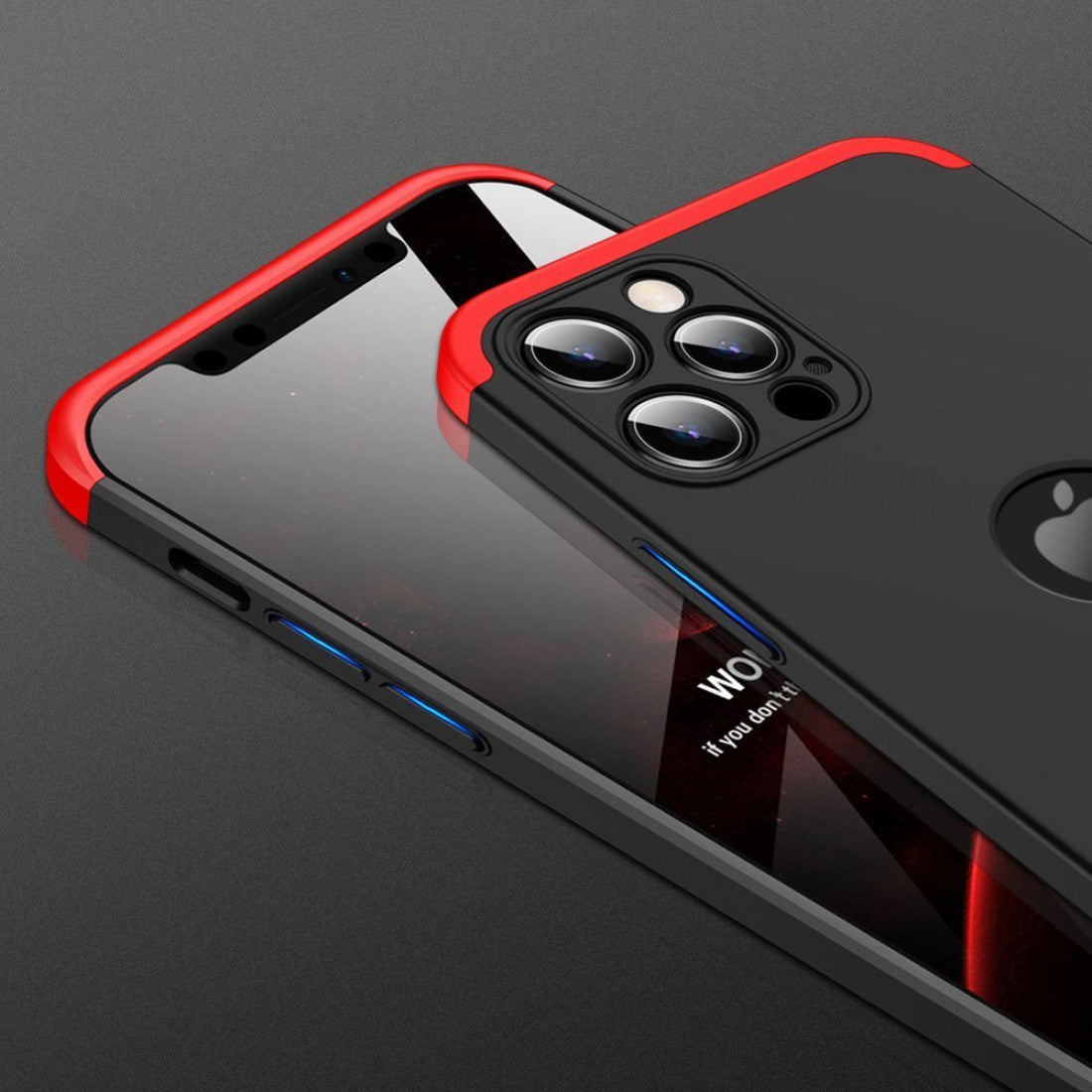 iPhone 12 Pro Case - GKK 360 Full Cover - Black / Red (+Free Screen Glass)