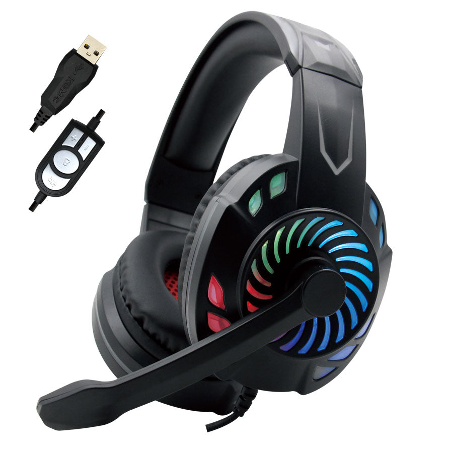 Komc Ακουστικά Κεφαλής Gaming Headset RGB KM666 7.1 με βύσμα USB  - Μαύρο