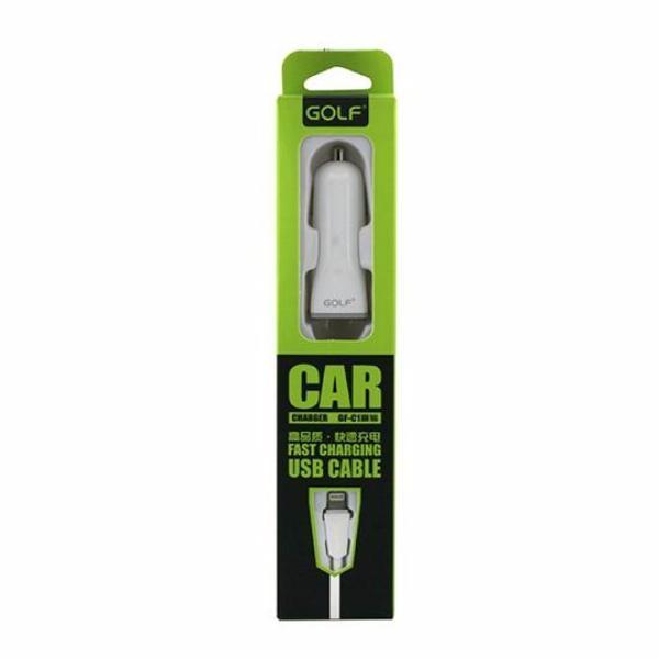 Σετ Φορτιστης Αυτοκινητου 1A USB + Καλωδιο Lightning Golf - Λευκο - iThinksmart.gr