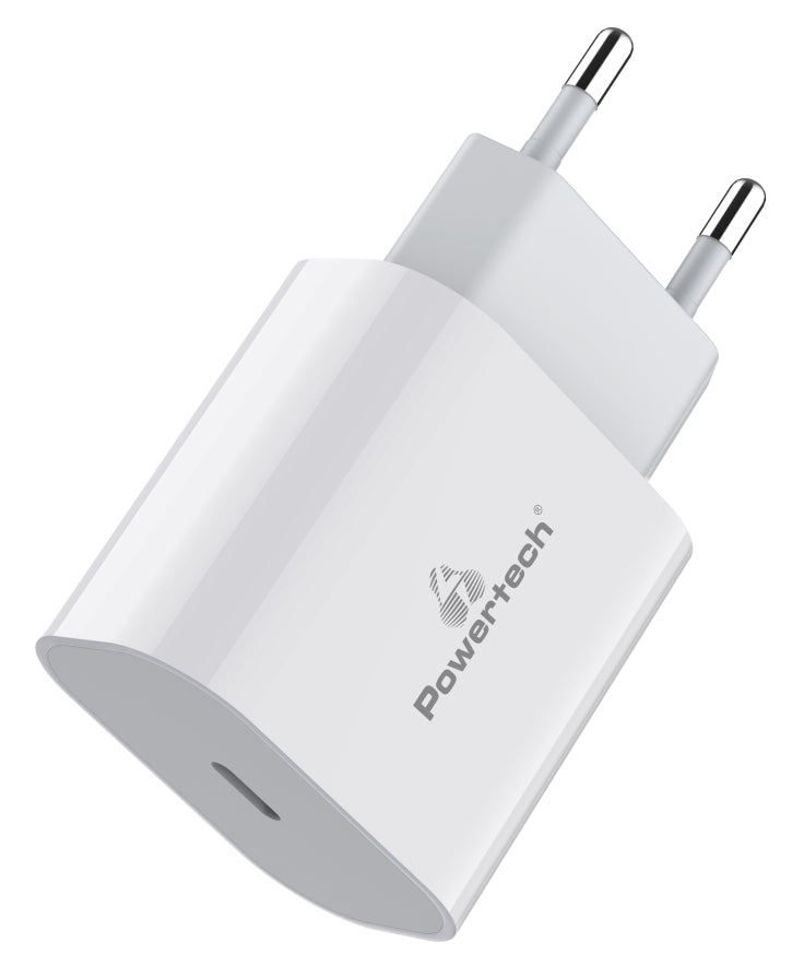 Travel Charger 20W with USB Type C Port - POWERTECH PT-923, 3A - White