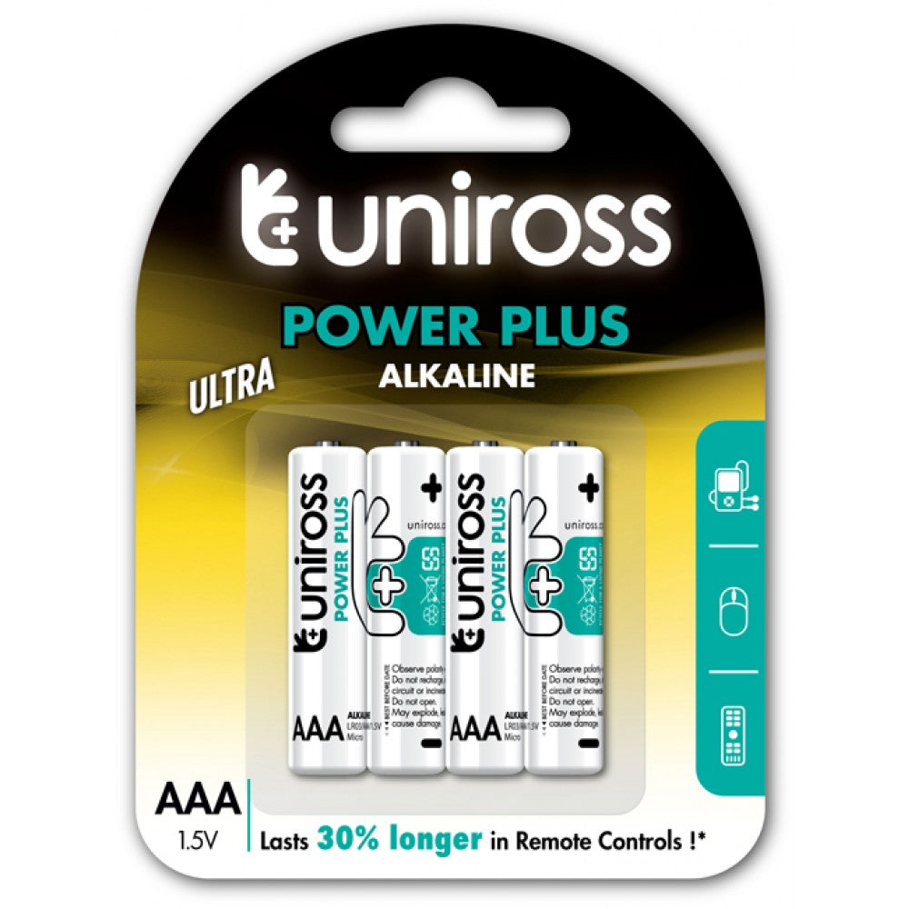 Uniross Power Plus 4x AAA Alkaline Batteries - LR03