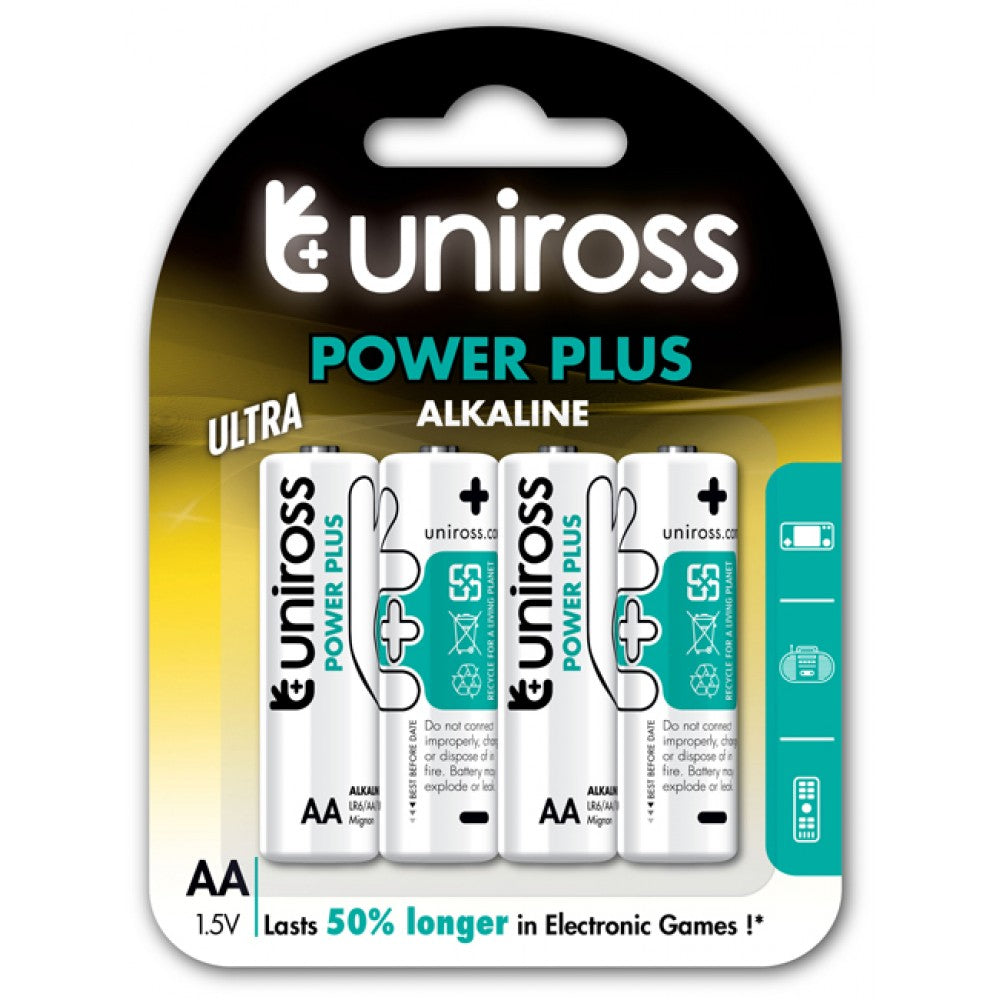Uniross Power Plus 4x AA Alkaline Batteries - LR06