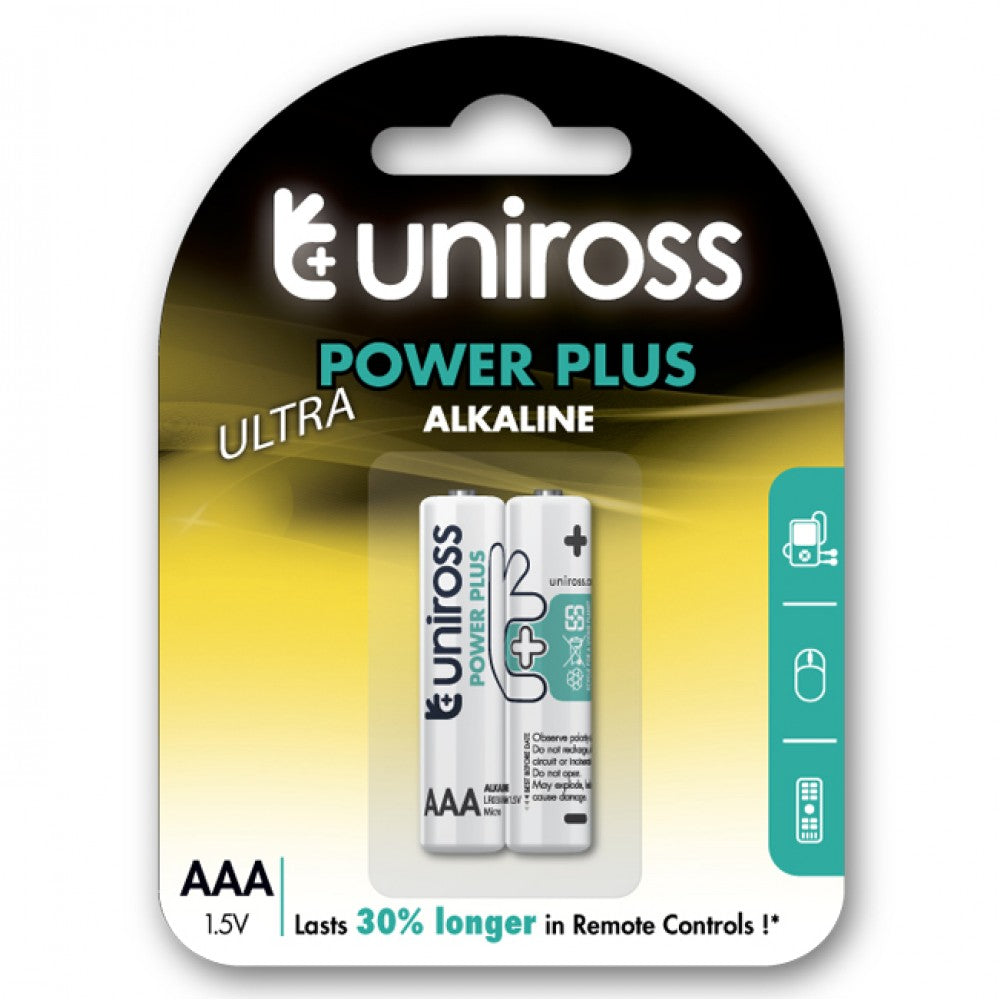 Uniross Power Plus 2x AAA Alkaline Batteries - LR03