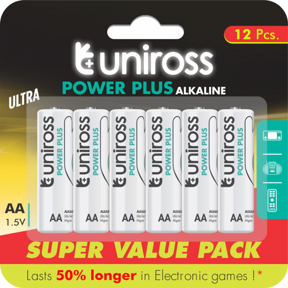 Uniross Power Plus 12x AA Alkaline Batteries - LR06