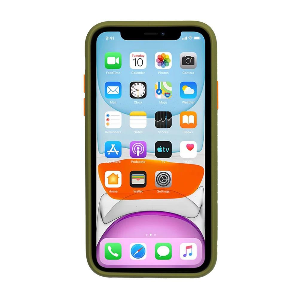 Θήκη iPhone 11 Pro - Vennus Color Button - Λαδί / Πορτοκαλί Κουμπιά - iThinksmart.gr