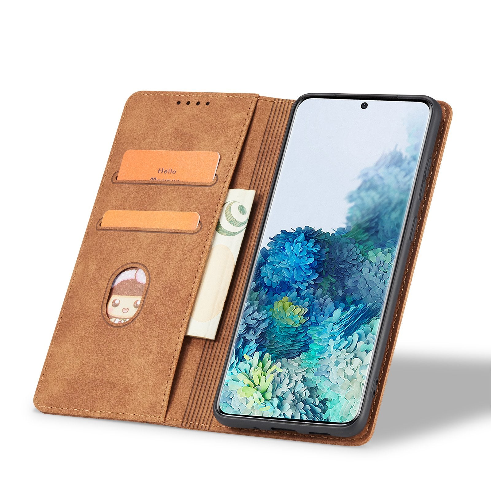 Bodycell Book Elegant Leather Wallet Case for XIAOMI - Redmi 9 - Tan - Brown 