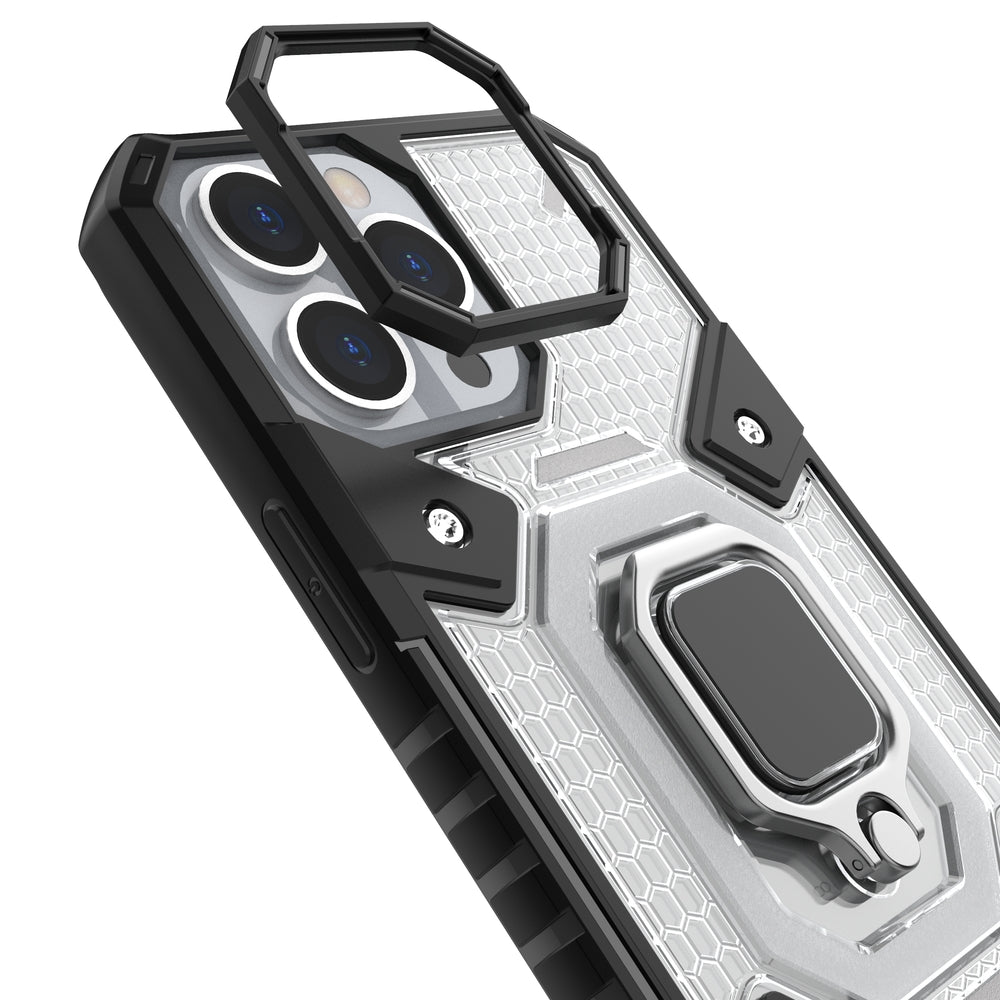 Θήκη Heavy Duty για iPhone 13 με ring holder OEM - Σκούρο Διάφανο