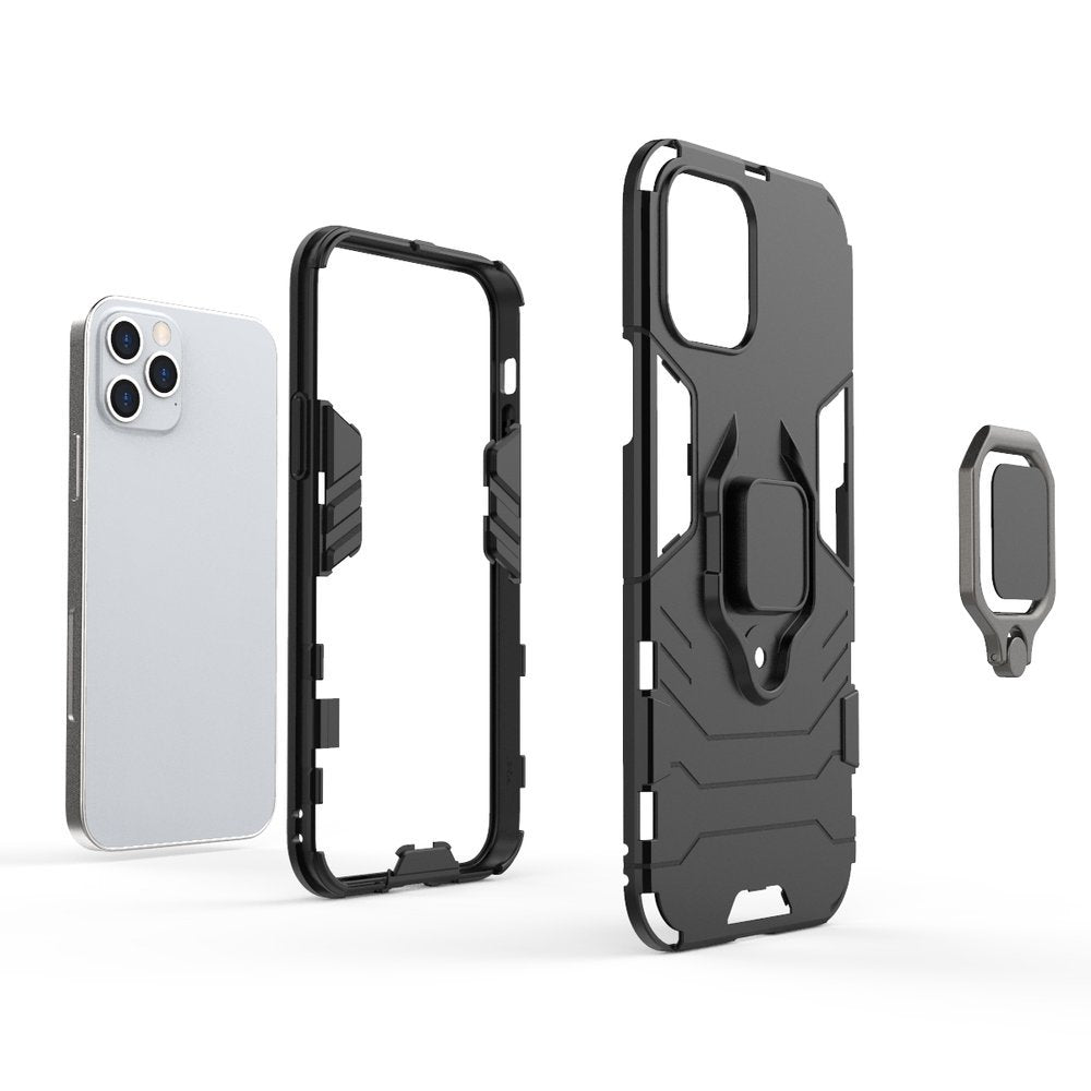 iPhone 12/12 Pro Case - OEM Shockproof with Metal Plate and Ring Holder - Black