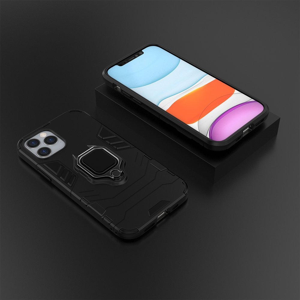 Θήκη iPhone 12/12 Pro - OEM Shockproof με μεταλλική πλάκα και Ring Holder - Μαύρο