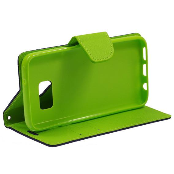 Θήκη Πορτοφόλι Fancy Book από Δερματίνη - Samsung Galaxy S6 (G920) - Μπλε / Lime - iThinksmart.gr