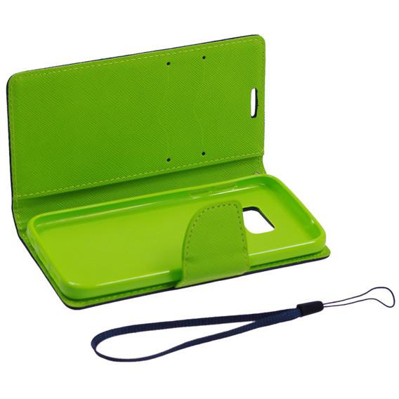 Θήκη Πορτοφόλι Fancy Book από Δερματίνη - Samsung Galaxy S6 Edge (G925) - Μπλε / Lime - iThinksmart.gr