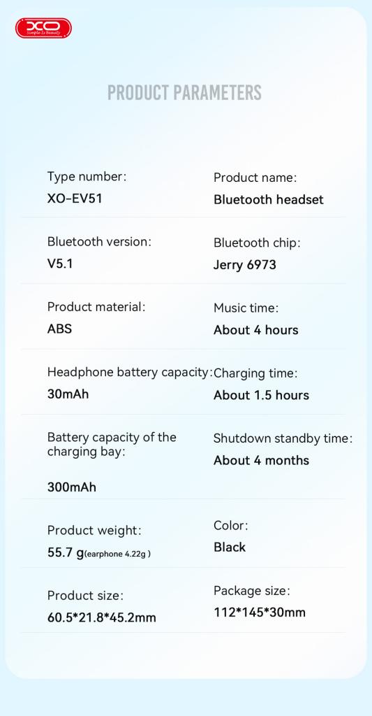 XO EV51 5th Generation Bluetooth Headset White