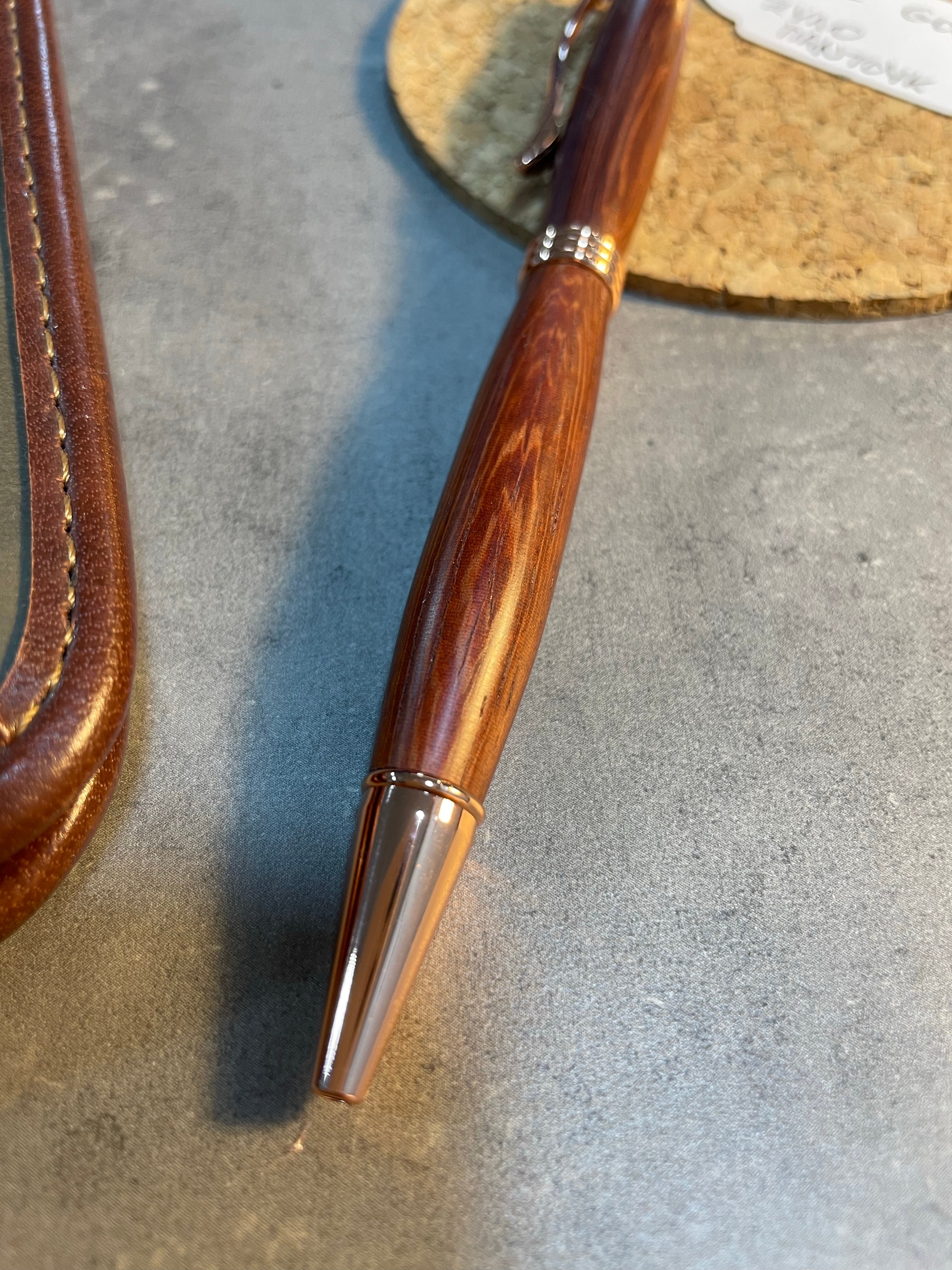 Handmade Wooden Pen from Paduk and Rose Gold Details - EndlessWood