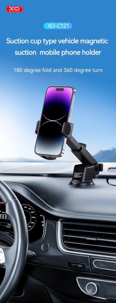 XO C121 Cell Phone Stand - Car Mount With Suction Cup - Black