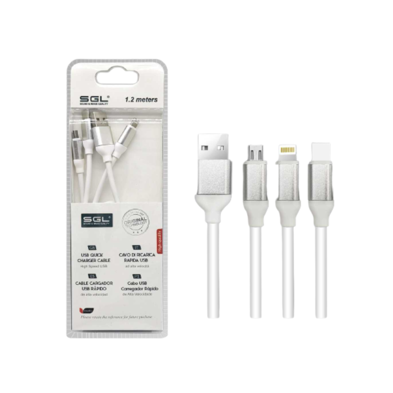 Charging &amp; data cable - 1.2m - 3 in 1 - Android/iOS/Micro USB - 694700