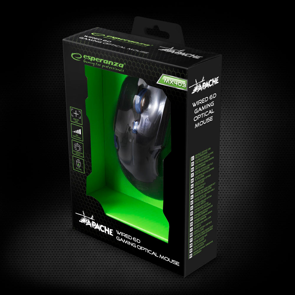Ποντίκι Gaming Esperanza Apache Ενσύρματο με Φωτισμό και 6 Πλήκτρα - Μαύρο / Μπλέ